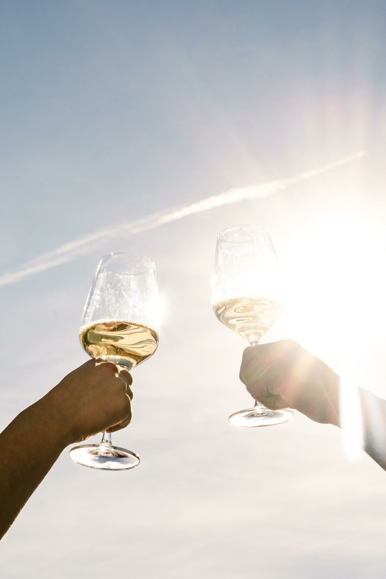 Weiswein wird in die Sonne gehalten
